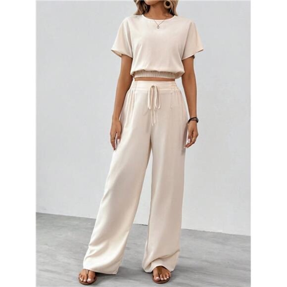 Women's Pants Set Loose Texture Solid Color Casual Two Piece Suit - Picture 1 of 7